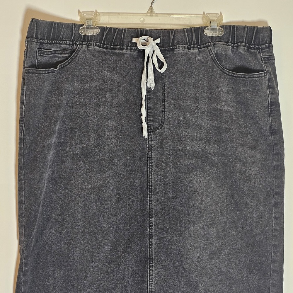 Shein Curve Skirt Womens 4XL Black Gray Denim Look Drawstring Casual Pockets - Picture 2 of 13